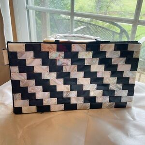 Tico Collection Mother of Pearl & Horn Tiled Clutch - Geometric Statement Bag
